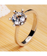 Luxury Classic 18K White Gold Color Ring Solitaire 2 Carat Zirconia Ring... - £14.15 GBP