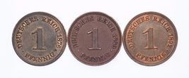 1876-A, 1889-A &amp; 1892-A Germany 1 Pfennig Lot of 3 Coins (XF-AU Condition) - $61.32