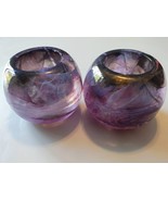 Two Vintage NUUTAJARVI Purple Swirl Glass Tea Light Candle Holder Finlan... - $39.59
