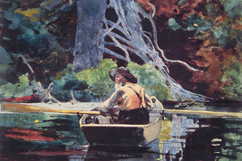 The Adirondack Guide by Winslow Homer Fisherman Fishing Boat Old Man 12x18  ❤ - £47.42 GBP