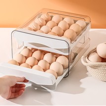 Egg Holder 2-Layer Drawer Type Stackable Storage Bins Plastic Box Refrigerator- - £15.06 GBP