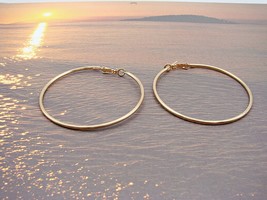 Large Round Hoop Earrings Hinged Jewelry Gold Tone Thin Hoops 2&quot; Diamete... - £6.22 GBP