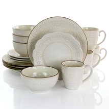 Elama Contessa 16 Piece Embossed Scalloped Stoneware Dinnerware Set in I... - $97.96