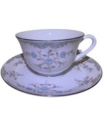 PHOEBE By Narumi Discontinued Footed Cup &amp; Saucer Set Silver Trim Blue F... - £9.96 GBP