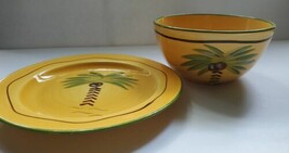 Home Coconut Tree Print 8.5&quot; Plate And 6.5&quot; Bowl Yellow Base Color - £13.28 GBP