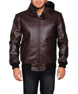 Highschool Men&#39;s Black Leather Jacket With Hood | Men&#39;s Black Hooded Lea... - £155.58 GBP