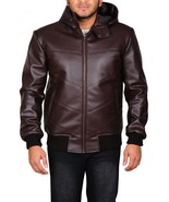 Highschool Men&#39;s Black Leather Jacket With Hood | Men&#39;s Black Hooded Lea... - $199.00