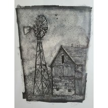 Shawn Ganther Woodblock Print Numbered Signed Saga Windmill Farm Barn Framed - $158.40