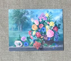 Ephemera Vintage Hallmark Blank Note Card Vibrant Flowers On Picnic Table Woods - $3.96