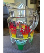 Vtg MCM Bartlett Collins Glass Pitcher with Colorful Flower Pots - $33.85