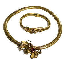 Signed CA Carl-Art Inc. 12K Gold Filled Stretchable Bracelet &amp; Necklace 1950&#39;s - £115.89 GBP