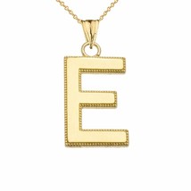 10k Solid Gold Small Milgrain Initial Letter E Pendant Necklace Personalized - £95.54 GBP+