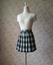 Black White Plaid Mini Skirt Women Girl A-line Pleated Plaid Skirt Outfit image 2