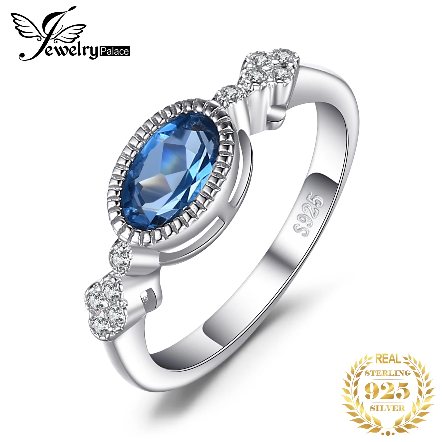Natural Oval London Blue Topaz 925 Sterling Silver Ring for Woman Statement Gems - £24.61 GBP