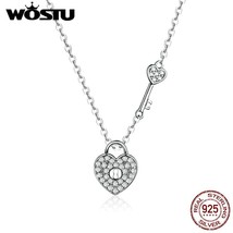 WOSTU 925 Sterling Silver Lock &amp; Heart Dangle Pendant Heart Highlights Necklaces - £13.87 GBP