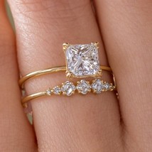 2.25 Ct Princess Cut Moissanite 925 Sterling Silver Bridal Engagement Ring Set - £126.31 GBP