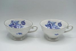 Royal Hanover Bavaria German Blue Flowers Teacup Silver Trim Set Of 2 - $54.90