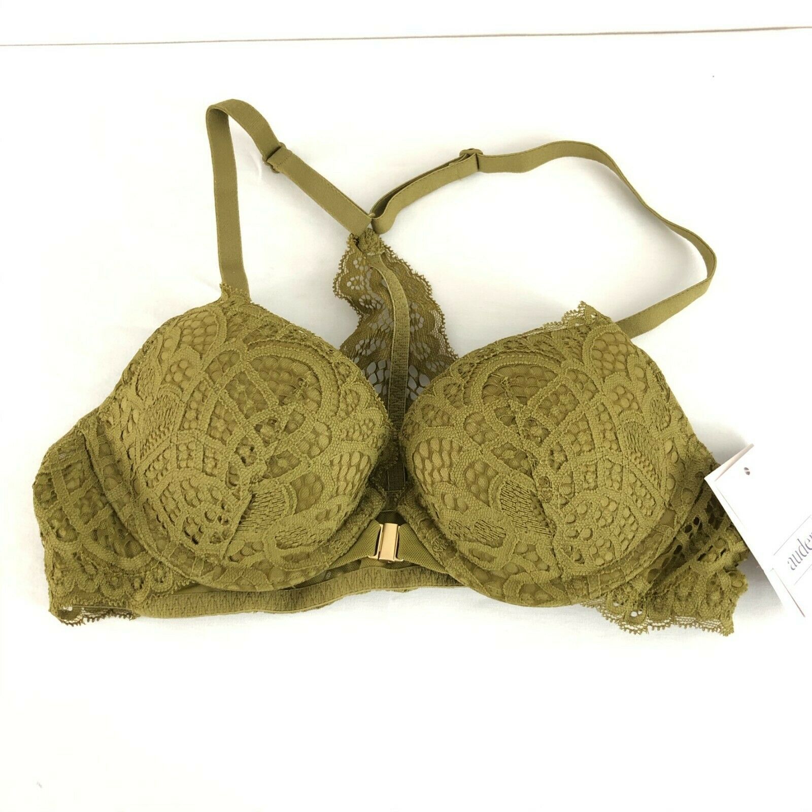 Auden Bra The Radiant Plunge Push-Up Lace Front Closure Lace Overlay Green  32AA