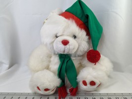 World of Smile White Bear Plush Christmas Elf Hat 12 Inch 1990 Stuffed Animal - $16.95