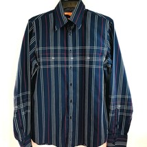 Ben Sherman Shirt Size 2 (Medium) Blue Red White Striped Vintage Fit Mens - $17.81
