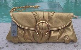 Cache Gold Metallic Leather Rhinestone Purse New Matches Tops Pants $128 NWT - £45.90 GBP