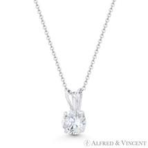 Solitaire Round Brilliant CZ Crystal Rabbit-Ear 9x5mm Pendant in 14k White Gold - £31.32 GBP+