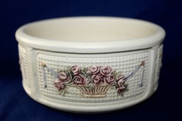 Antique Weller Dupont Art Pottery Creamware Embossed Flowers Rose Rose Bowl Vase - £58.57 GBP