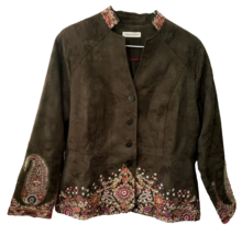 Coldwater Creek Brown W/Pink Embroidered Floral Paisley Jacket, Size Petite 14 - £20.96 GBP