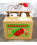 Whimsical Strawberry Feline Kitty Cat Coin Grabber Money Bank Box Sculpture - $490.90 MXN