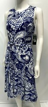 Ralph Lauren Gorgeous A Line Fit &amp; Flare Dress Blue, White Sleeveless NEW 4 - £40.36 GBP