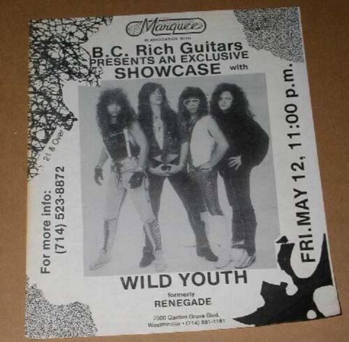 Wild Youth Renegade Band Vintage 1980's Concert Flyer Marquee Garden Grove CA - £31.37 GBP