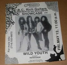 Wild Youth Renegade Band Vintage 1980&#39;s Concert Flyer Marquee Garden Gro... - £31.28 GBP