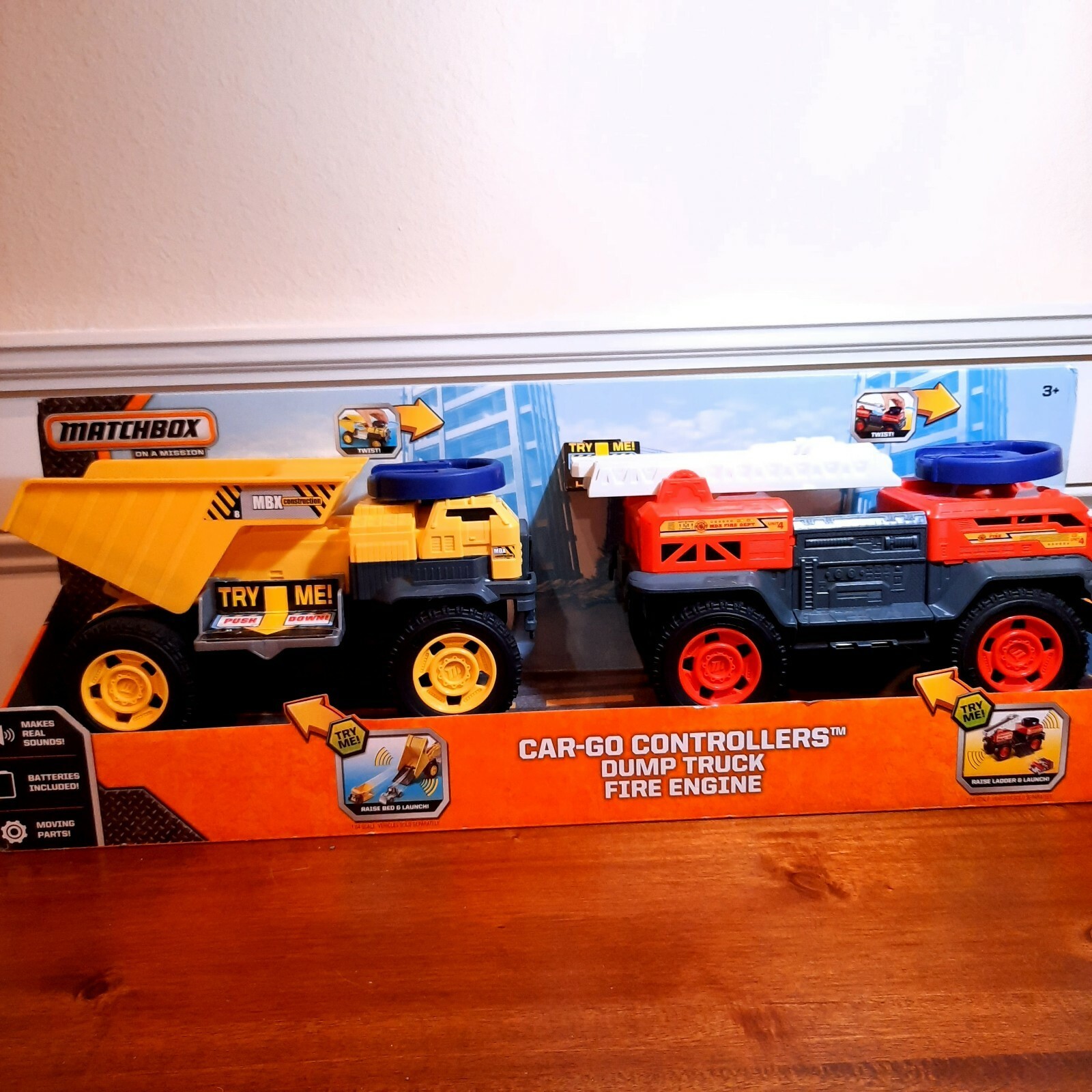 NEW Matchbox Car-Go Controllers Dump Truck Fire Engine set sounds cargo ... - $32.00
