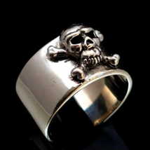 Sterling silver band ring Pirate Skull on Crossed Bones Jolly Roger high polishe - £73.07 GBP