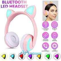 Bluetooth 5.0 Wired Wireless Cat Rabbit Ear Headset Led W/Mic Headphone For Girl - £38.36 GBP