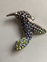 Vintage Jewelry Signed Monet Hummingbird Brooch Pin Rhinestone - £17.58 GBP