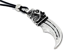 Bear Claw Necklace Pendant Norse Pagan Viking Beaded Pewter Beaded Tie Cord Lace - £9.79 GBP