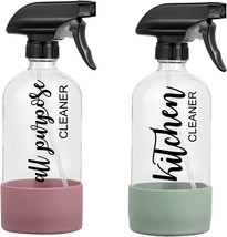 2 Pk 16 oz Glass Spray Bottles w Sprayers Silicone Sleeves &amp; Vinyl Label... - £19.75 GBP