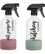 2 Pk 16 oz Glass Spray Bottles w Sprayers Silicone Sleeves &amp; Vinyl Label... - $25.01
