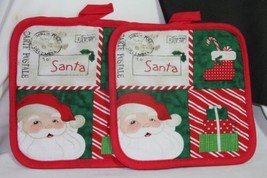 Pot Holders 2 pc. (new) TO: SANTA - CARTE POSTALE - RED &amp; GREEN - 7&quot;X7&quot; - $8.12