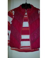 Derek Heart Fuchsia set multi-color L/Sleeve Tee/Puff vest Sequin Trim 5... - $416.42 MXN