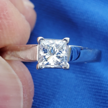 Earth mined Diamond Engagement Ring Princess cut Solitaire 14k White Gold 8.5 - £2,702.89 GBP