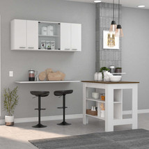 Briargate Kitchen Island &amp; Cabinet Set, White &amp; Walnut - $796.99