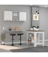 Briargate Kitchen Island &amp; Cabinet Set, White &amp; Walnut - €730,53 EUR