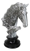 Silver Equine Mother Horse And Foal With Tooled Floral Vines Filigree Fi... - $584.08 MXN
