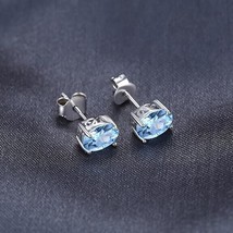 7x5mm Oval Cut Lab-Created Topaz Solitaire Stud Earrings 14K White Gold Plated - £58.75 GBP