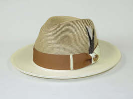 Men's Milani Straw Braided Fedora Hat Soft Crushable FDS-006 Ivory/Cognac image 3