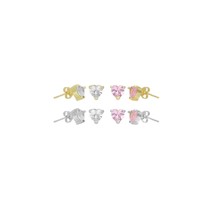 Clear Pink Heart CZ Gold Silver Stud Earrings, Sku#A205 - £3.22 GBP