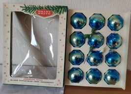Shiny Brite Mercury Glass Round Christmas Ornaments Box 12 Blue Ombre Vtg USA - £22.97 GBP