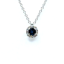Collier Câble Femme Or Blanc Massif 18k Halo Saphir Diamants Ronds - £498.21 GBP